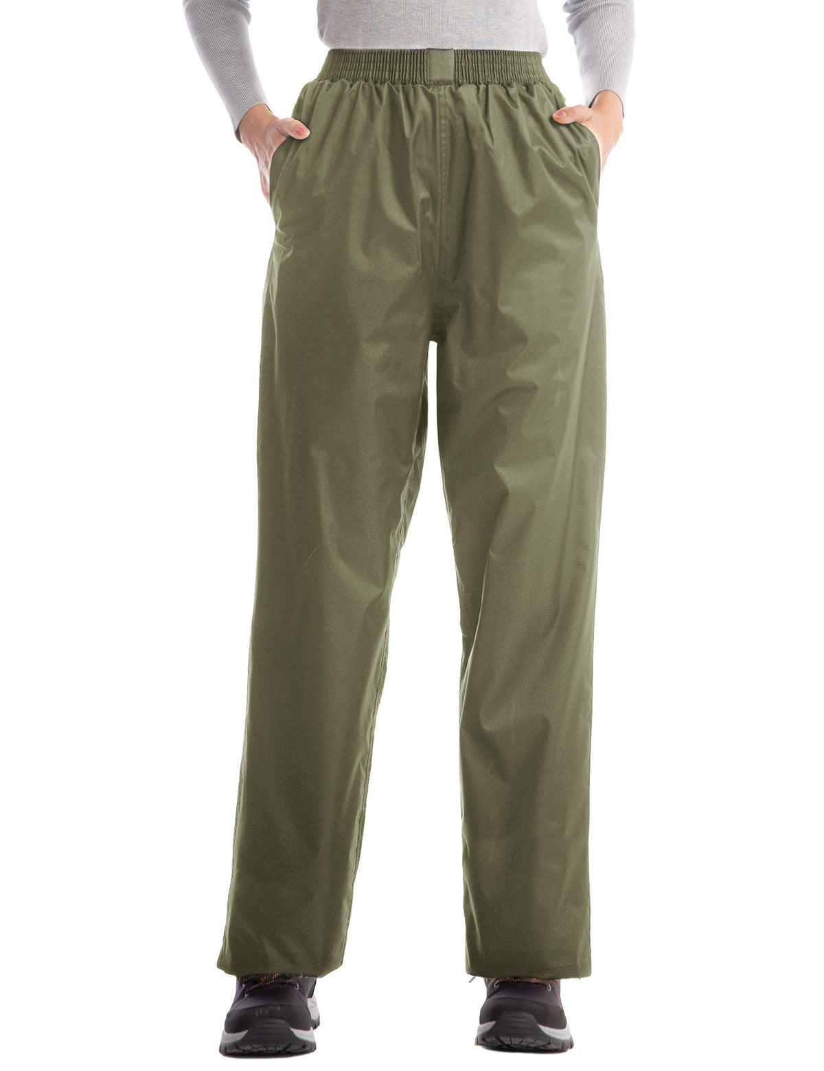 iCreek Women's Rain Pants Waterproof Hiking Pants Windproof Lightweight Over Pants Work Rain Outdoor for Golf, Fishing(Green with Pocket)