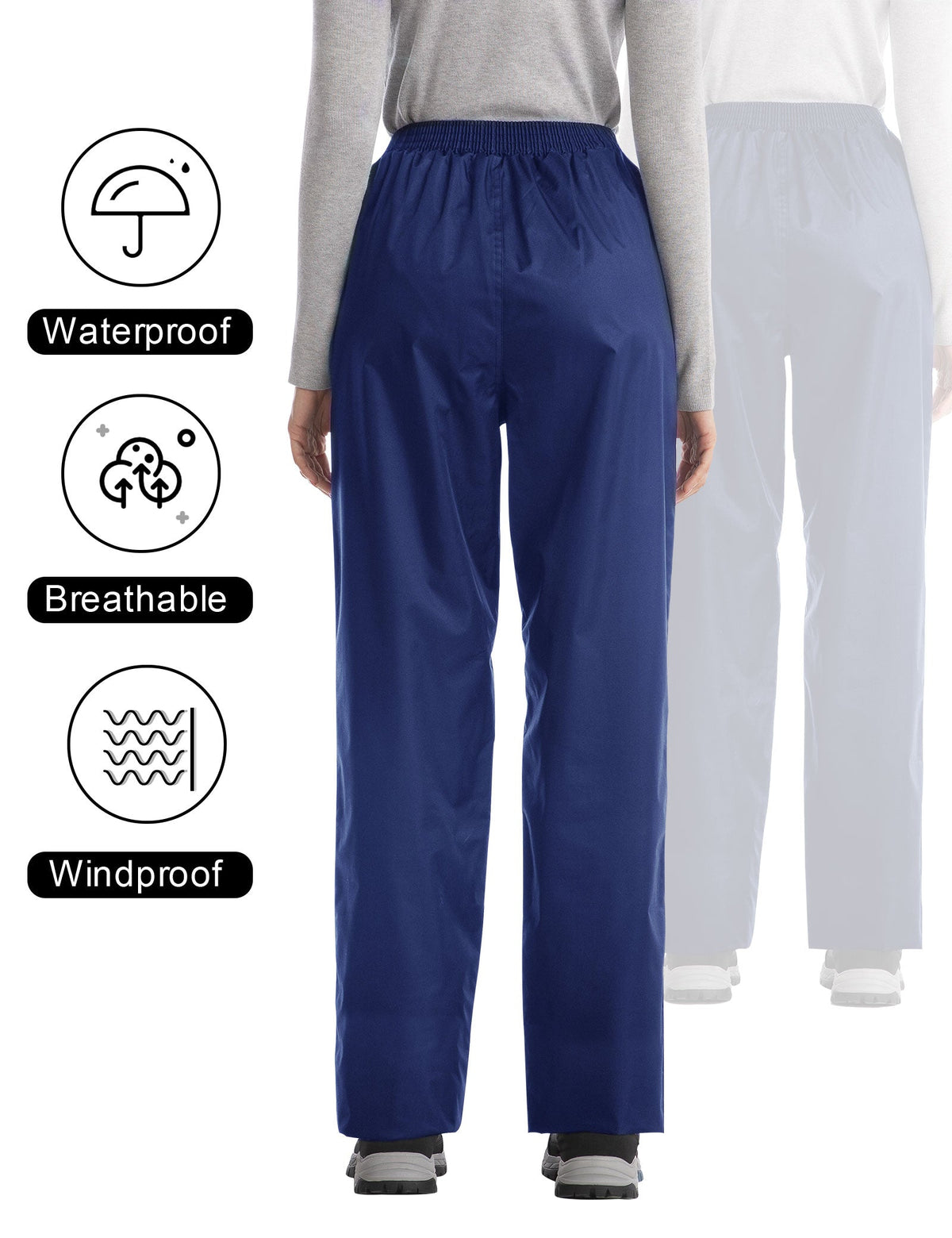 iCreek Women's Rain Pants Waterproof Hiking Pants Windproof Lightweight Over Pants Work Rain Outdoor for Golf, Fishing(Blue With Pocket)