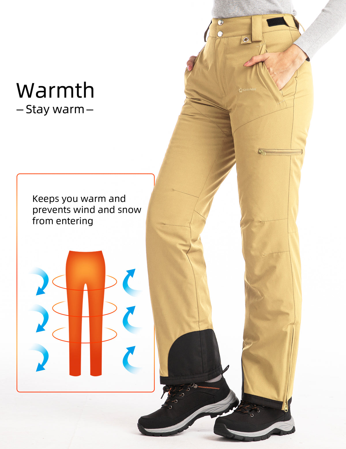 iCreek Womens Snow Pants Insulated Winter Warm Snow Trousers Sports Windproof Outdoor（Yellow）