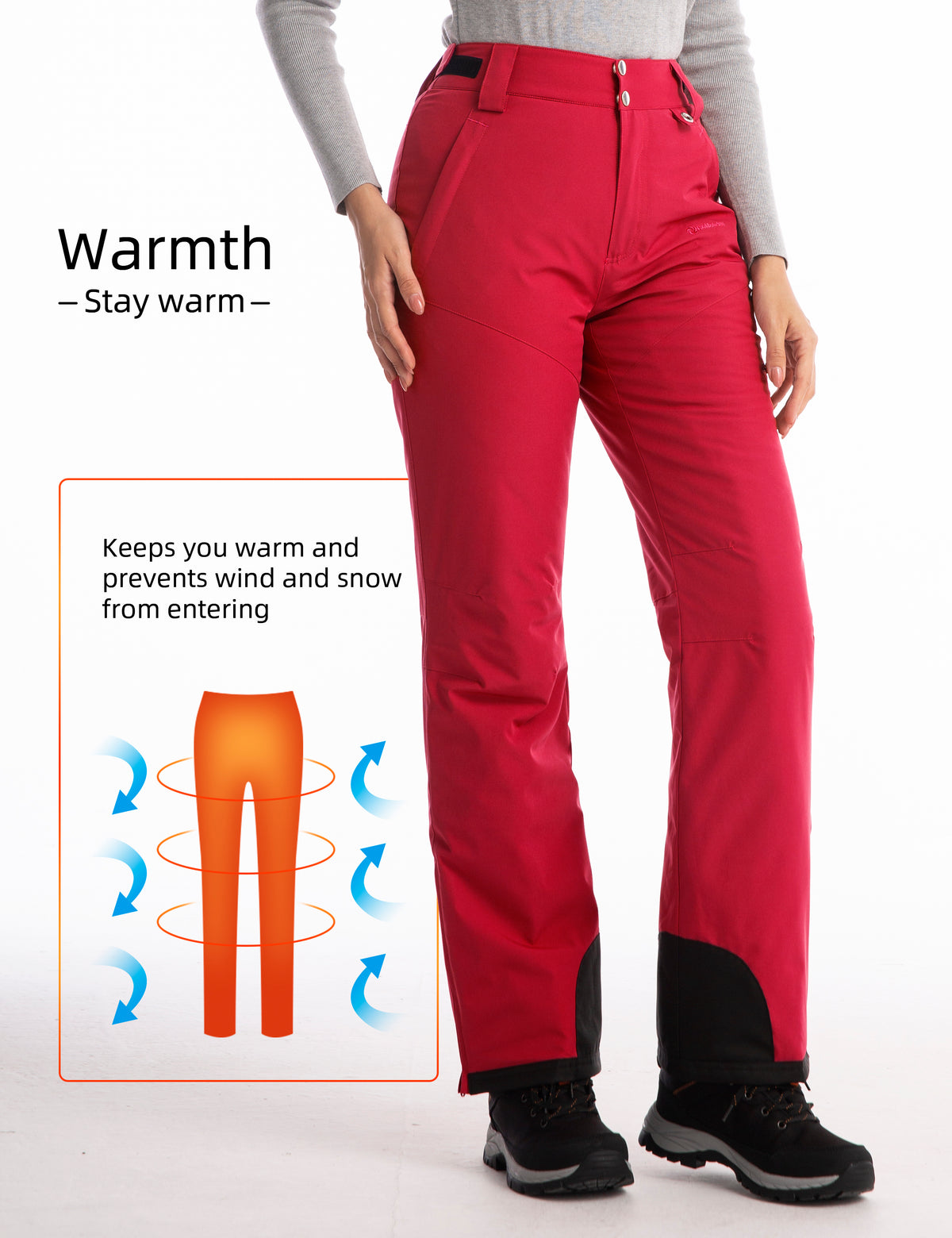 iCreek Womens Snow Pants Insulated Winter Warm Snow Trousers Sports Windproof Outdoor（Red）