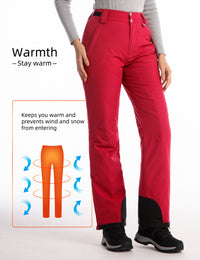 iCreek Womens Snow Pants Insulated Winter Warm Snow Trousers Sports Windproof Outdoor（Red）