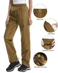 iCreek Women's Rain Pants Waterproof Hiking Pants Windproof Lightweight Over Pants Work Rain Outdoor for Golf, Fishing(Brown With Pocket)
