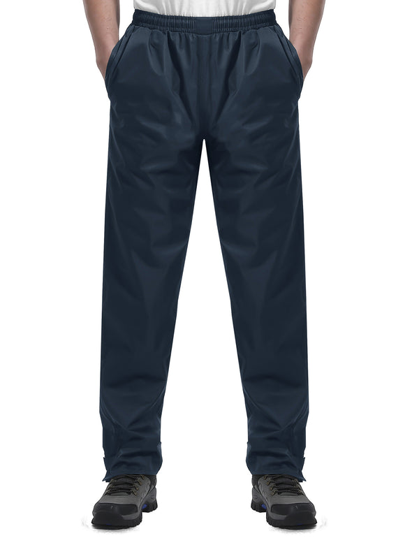 iCreek Men's Rain Pants Waterproof Over Pants Windproof Lightweight Hiking Pants Work Rain Outdoor for Golf, Fishing（Navy Blue With Zipper Pocket）