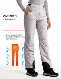 iCreek Womens Snow Pants Insulated Winter Warm Snow Trousers Sports Windproof Outdoor（Light Gray）