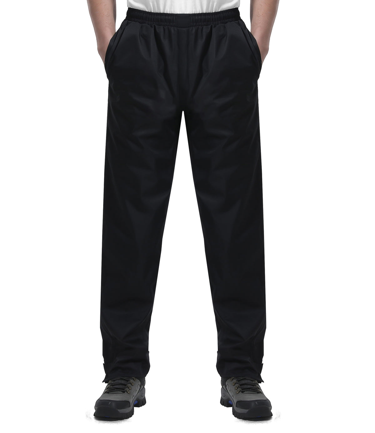 Calça de chuva masculina iCreek à prova d'água sobre calças à prova de vento, leve, para caminhada, trabalho, chuva ao ar livre para golfe, pesca (preta)