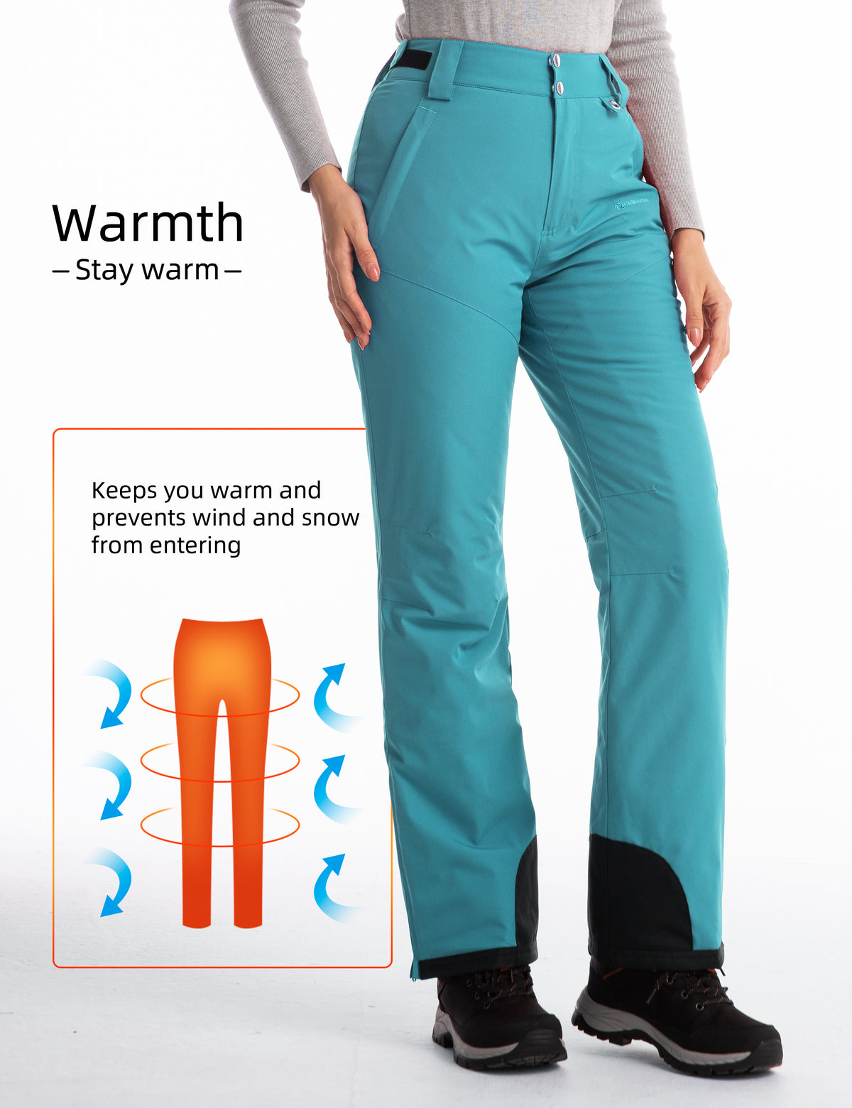 iCreek Womens Snow Pants Insulated Winter Warm Snow Trousers Sports Windproof Outdoor（ Blue）