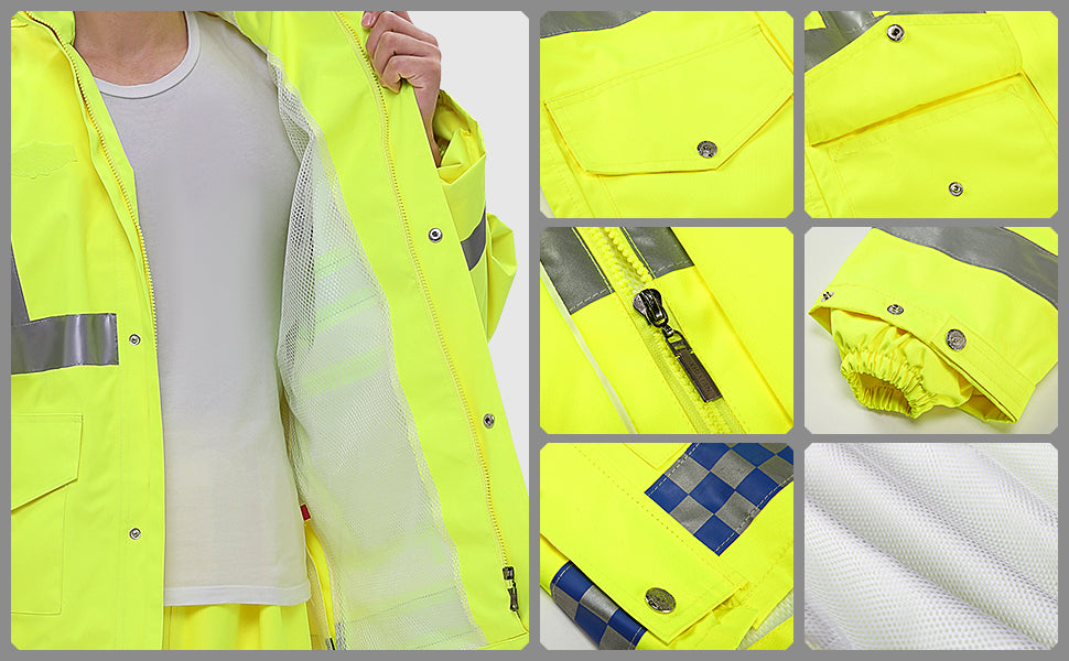 iCreek Reflective Safety Jacket for Men & Women High Visibility Rain Jacket Waterproof Raincoat Anti-Storm