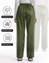 iCreek Women's Rain Pants Waterproof Hiking Pants Windproof Lightweight Over Pants Work Rain Outdoor for Golf, Fishing(Army Green With Pocket)