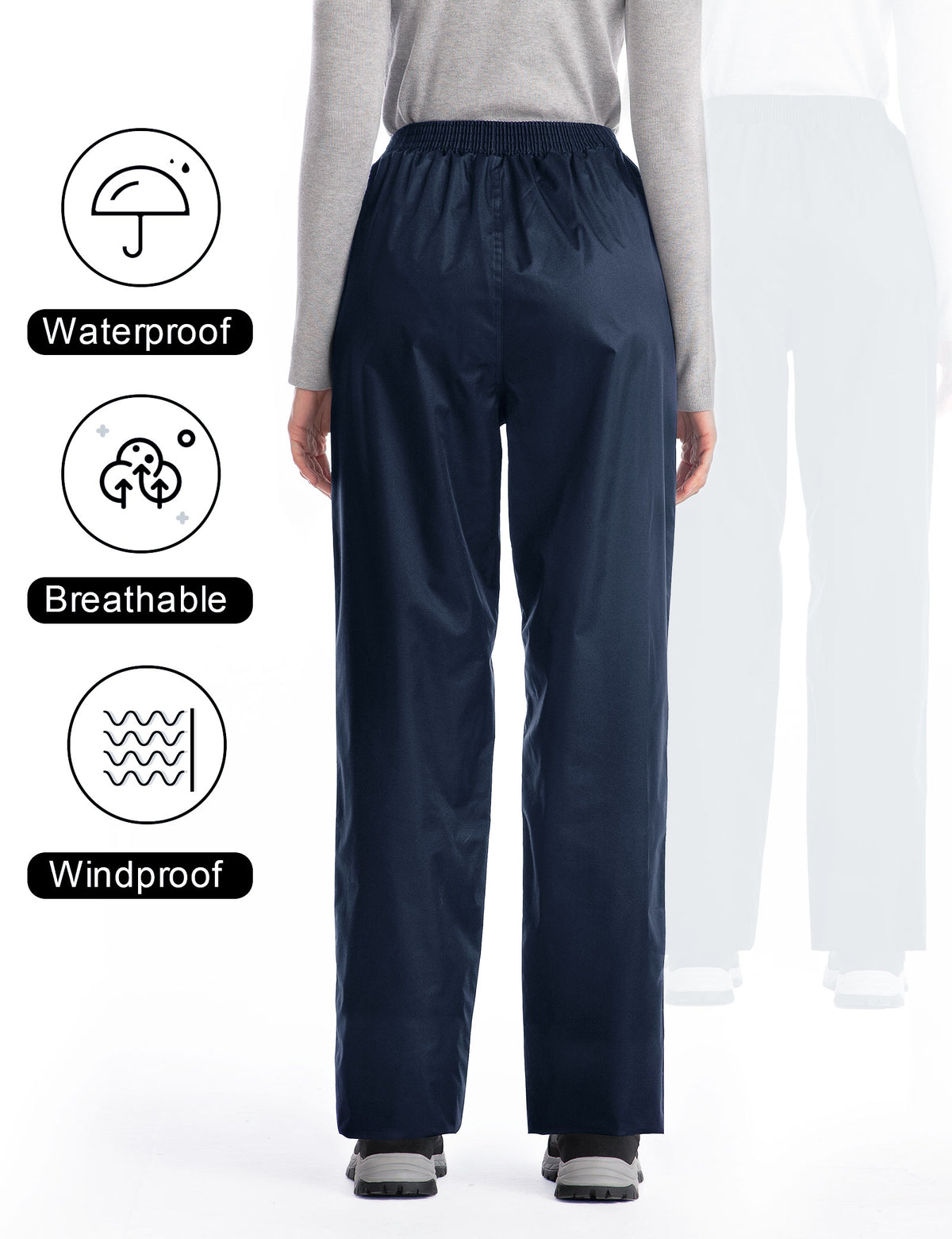 iCreek Women's Rain Pants Waterproof Hiking Pants Windproof Lightweight Over Pants Work Rain Outdoor for Golf, Fishing(Navy Blue With Pocket)