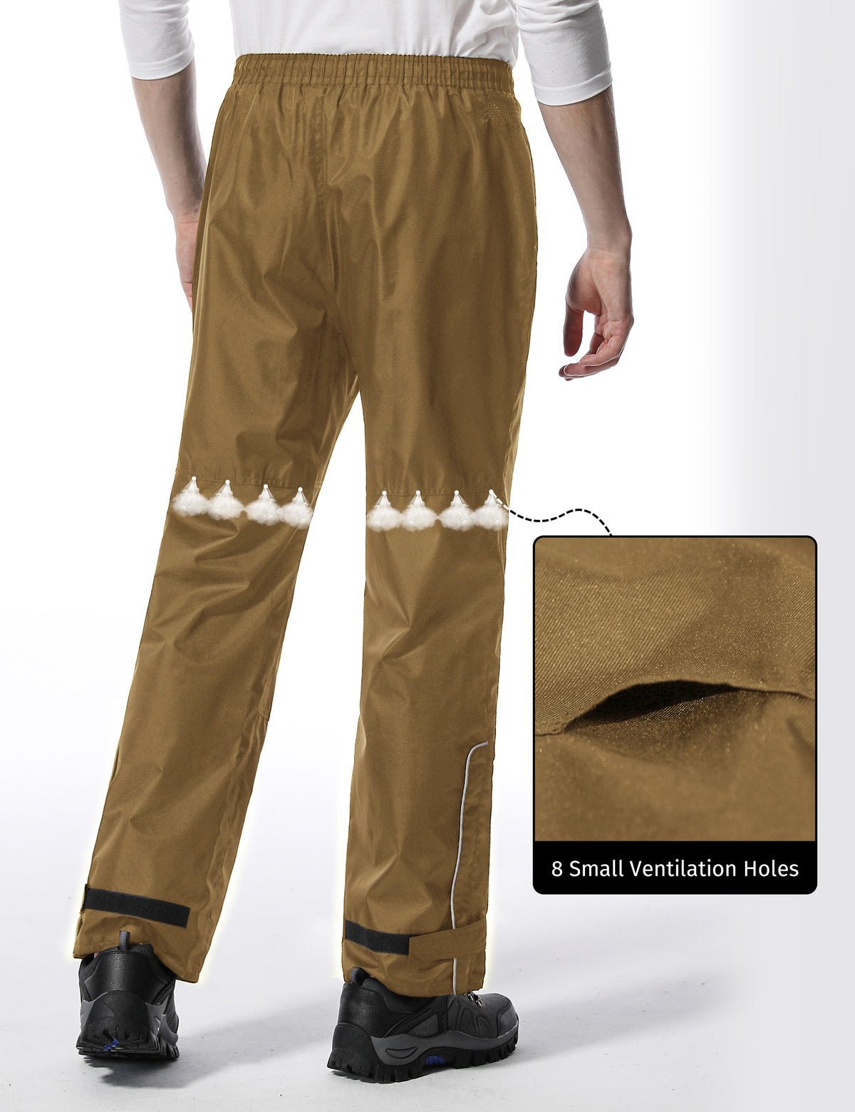 Pantalons de pluie pour hommes iCreek Pantalons cargo imperméables respirants légers Pantalons de surpantalon coupe-vent pour la randonnée, le golf, la pêche (Marron)