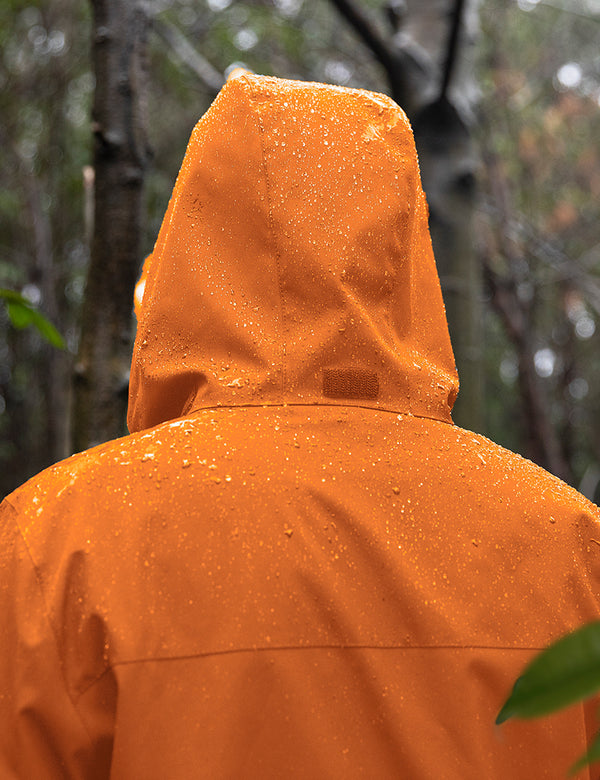 iCreek Men's Rain Jacket Waterproof Packable Raincoat Hooded Lightweight Shell Jacket Outdoor for Hiking Golf Daily Wear（Orange）