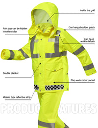 iCreek Reflective Safety Jacket for Men & Women High Visibility Rain Jacket Waterproof Raincoat Anti-Storm