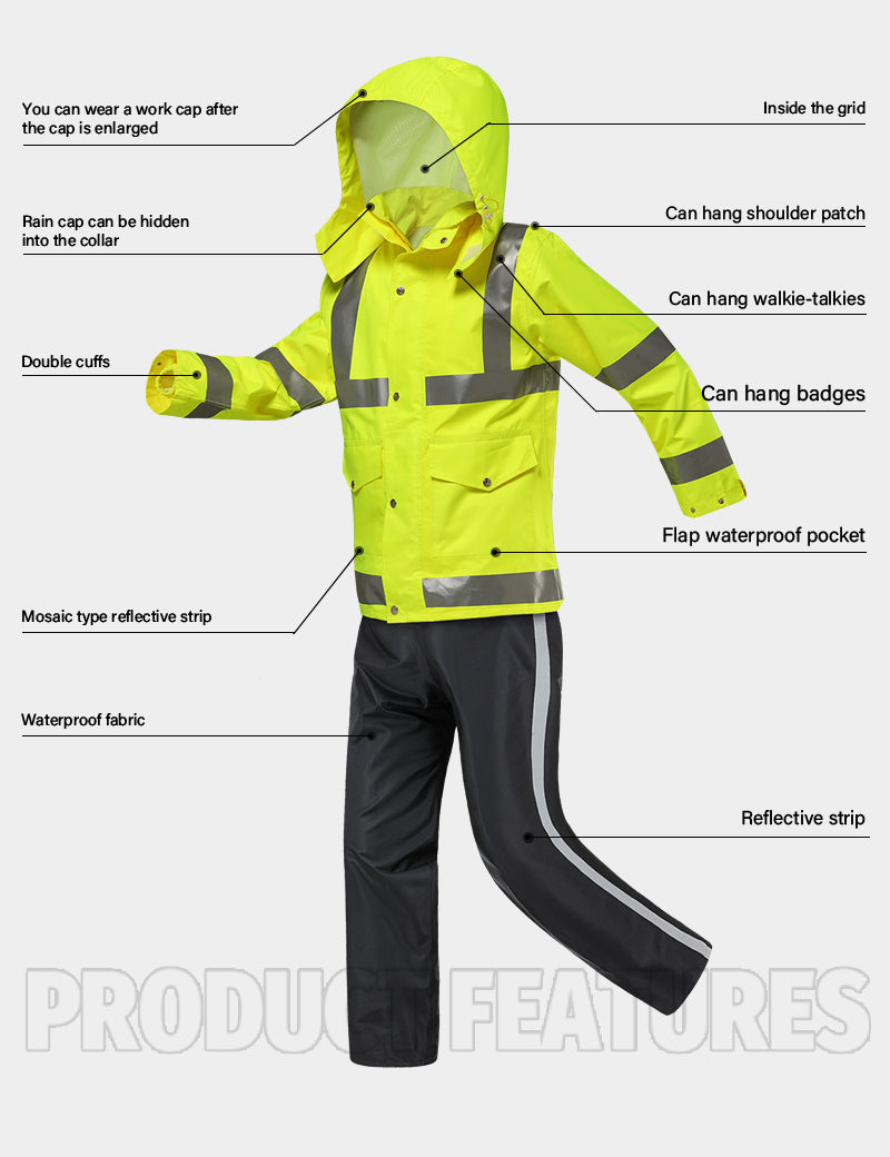 iCreek High Visibility Rain Suits for Men & Women Reflective Coats Safety Jacket and Pants Suit Waterproof