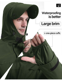 iCreek Men's Rain Suit Waterproof Rain jacket Breathable Lightweight Raincoat with Hooded Rain Gear for Leisure, Outdoor(Dark Green）