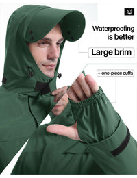 iCreek Men's Rain Suit Waterproof Rain jacket Breathable Lightweight Raincoat with Hooded Rain Gear for Leisure, Outdoor(Blackish Green）