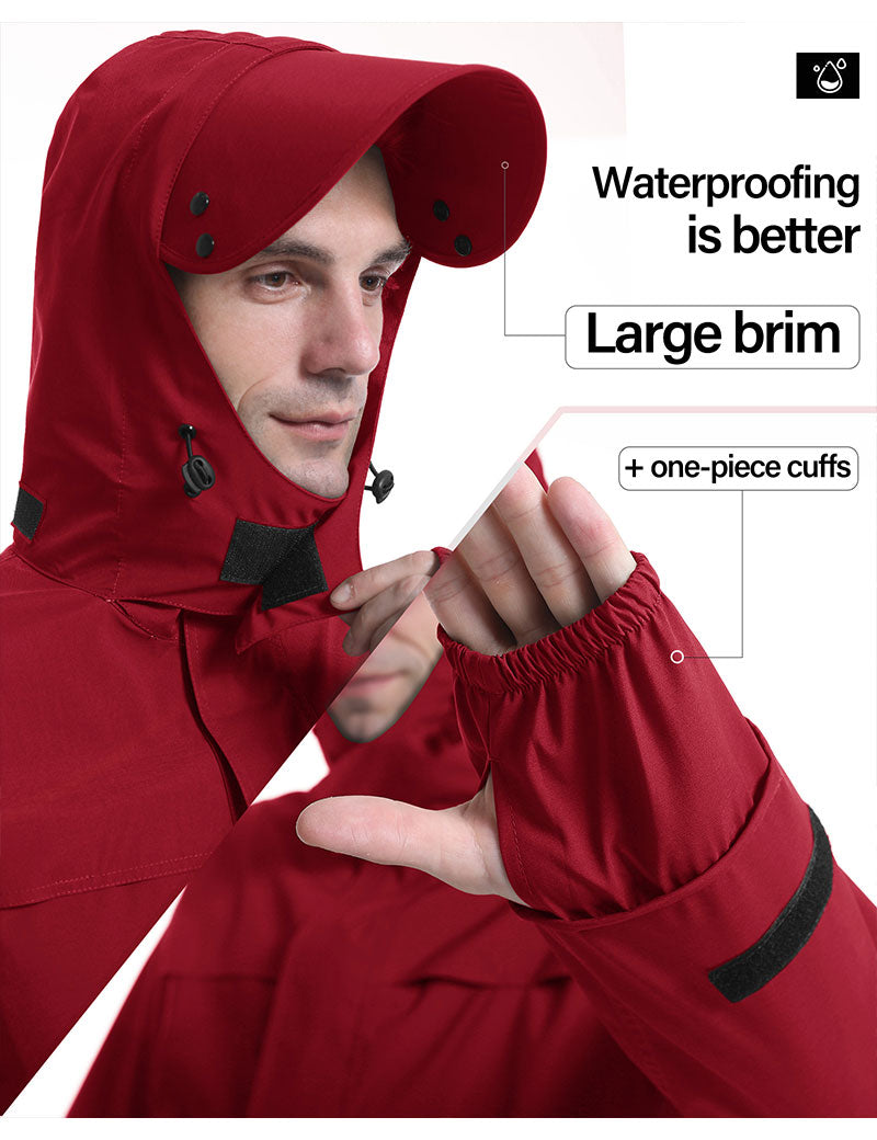 iCreek Men's Rain Suit Waterproof Rain jacket Breathable Lightweight Raincoat with Hooded Rain Gear for Leisure, Outdoor(Red）