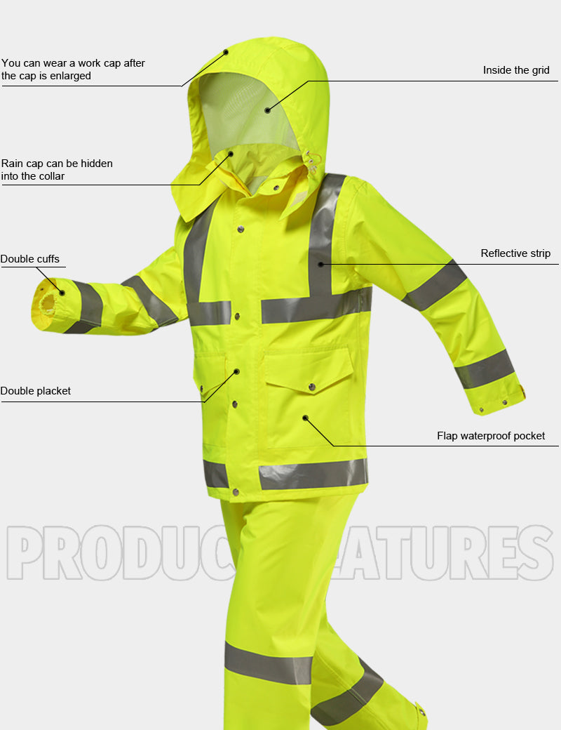 iCreek Safety Jacket for Men & Women Reflective Rain Jacket High Visibility Waterproof Raincoat Anti-Storm