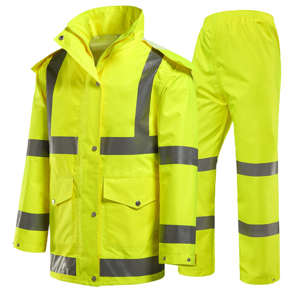 iCreek High Visibility Rain Suits for Men and Women Reflective Coats Safety Jacket and Pants Suit Waterproof