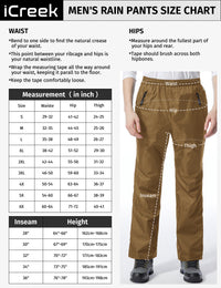 iCreek Men's Rain Pants Waterproof Cargo Pants Breathable Lightweight Over Pants Windproof Outdoor for Hiking, Golf, Fishing(Brown)