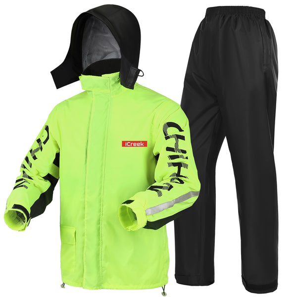 iCreek Motorcycle Rain Suit for Men&Women Waterproof Raincoat Outdoor with Hood